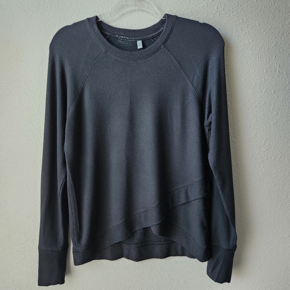 ATHLETA Black Serenity Criss Cross Crew Neck Pullover Sweatshirt - Picture 3 of 8